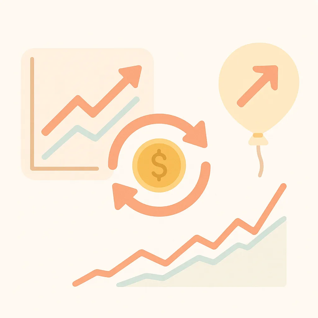 A simplified line chart showing nominal returns trending above real returns when inflation is positive, with the two lines converging when inflation is zero.
